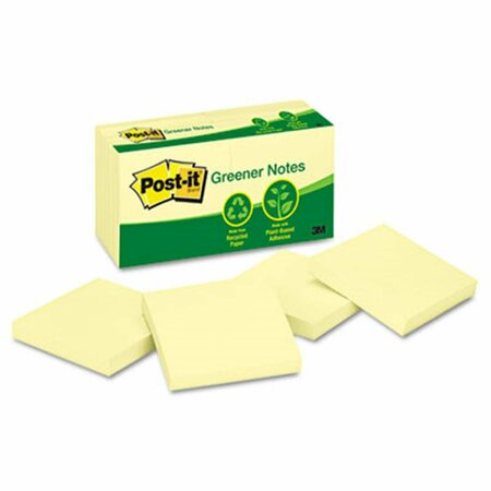 POST-IT Sticky note Greener Notes  Recycled Notes- 3 x 3- Canary Yellow- 100-Sheet Pads, 12PK PO31929
